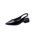High Shine Patent Pointed Slingback Block Heels - Black