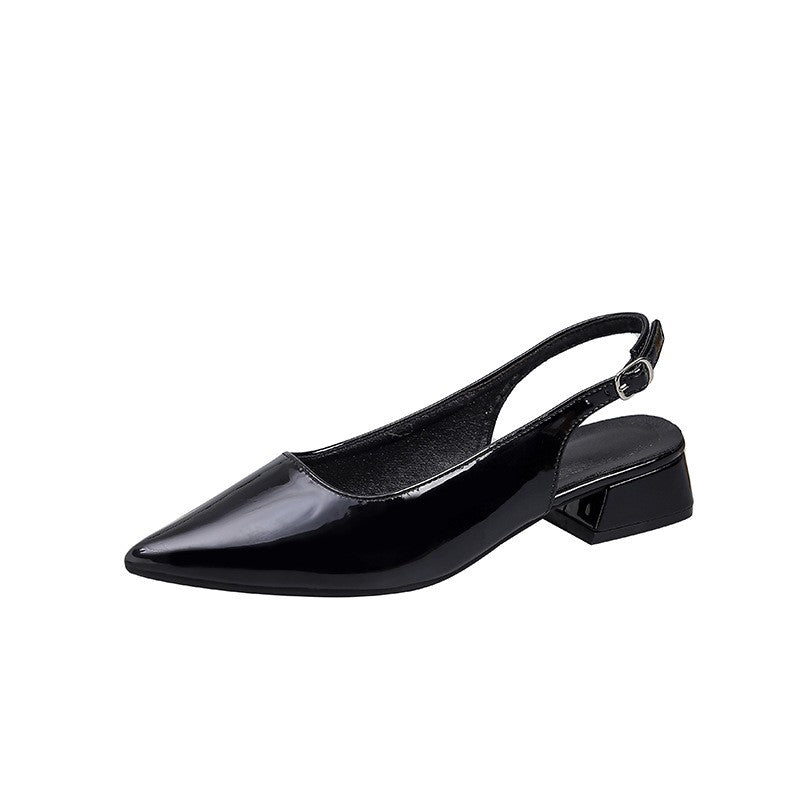 High Shine Patent Pointed Slingback Block Heels - Black