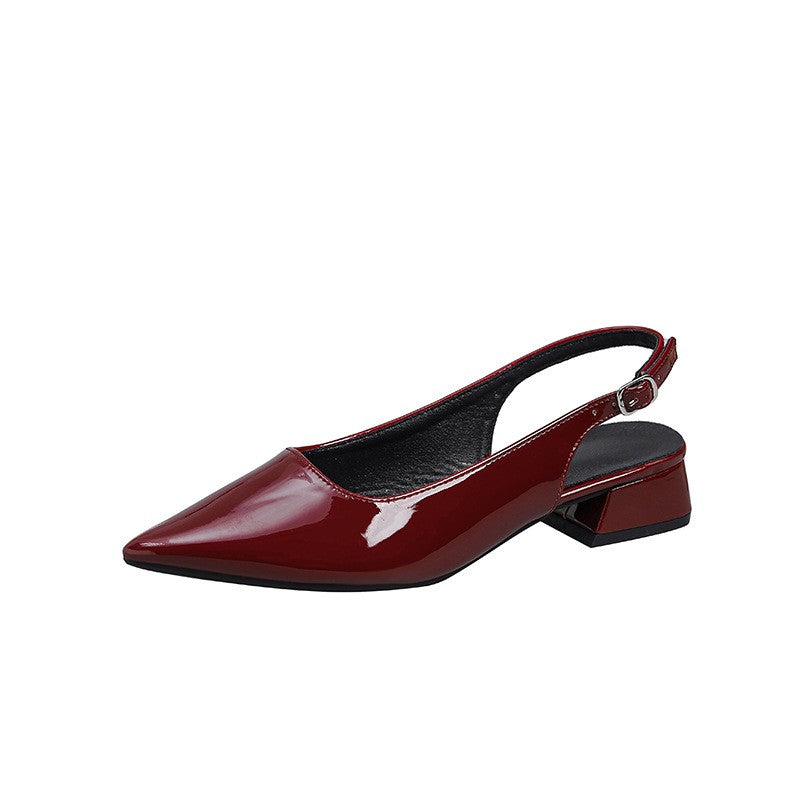 High Shine Patent Pointed Slingback Block Heels - Burgundy