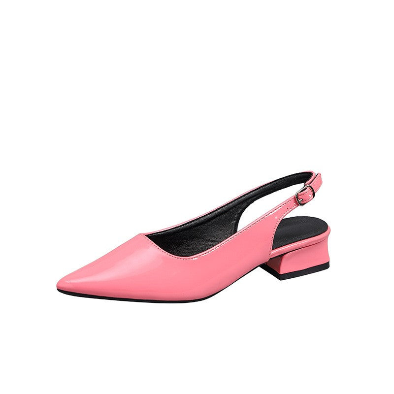 High Shine Patent Pointed Slingback Block Heels - Pink