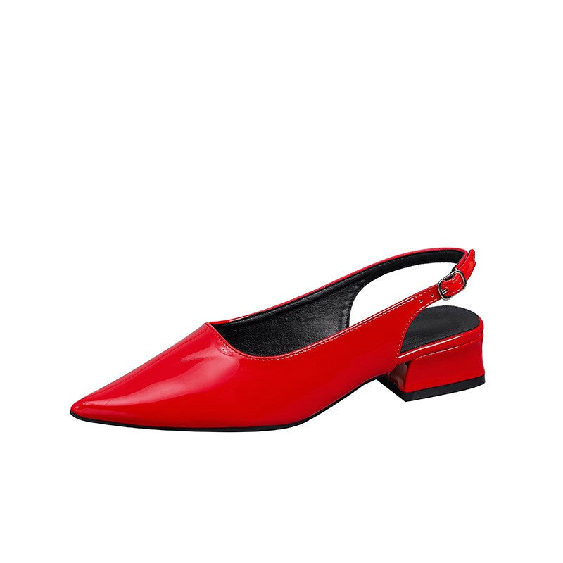 High Shine Patent Pointed Slingback Block Heels - Red
