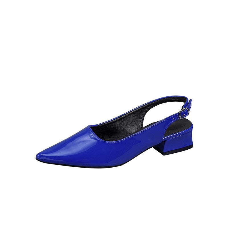 High Shine Patent Pointed Slingback Block Heels - Royal Blue