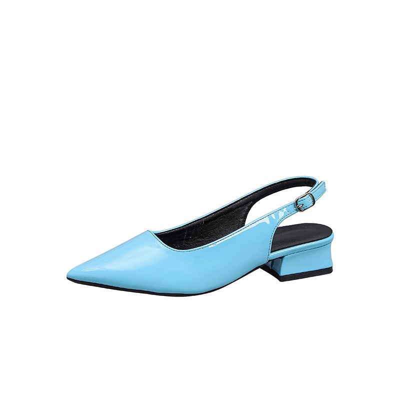 High Shine Patent Pointed Slingback Block Heels - Sky Blue