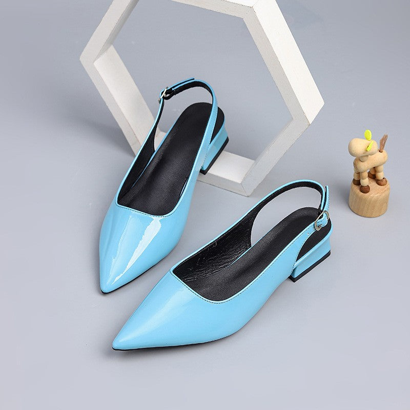 High Shine Patent Pointed Slingback Block Heels
