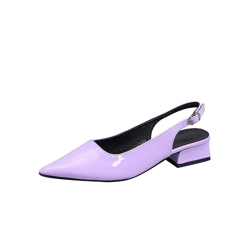 High Shine Patent Pointed Slingback Block Heels