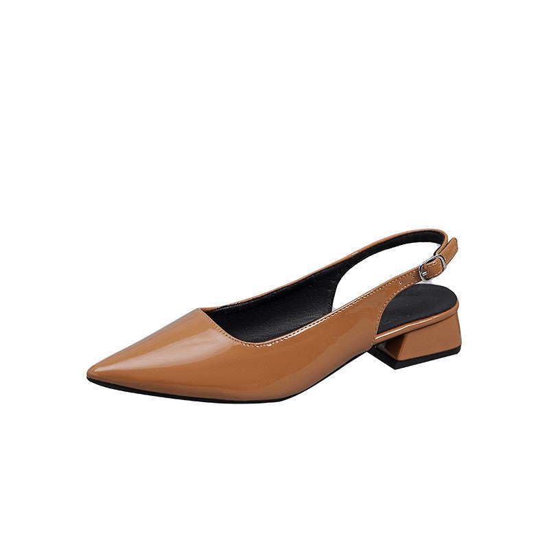 High Shine Patent Pointed Slingback Block Heels