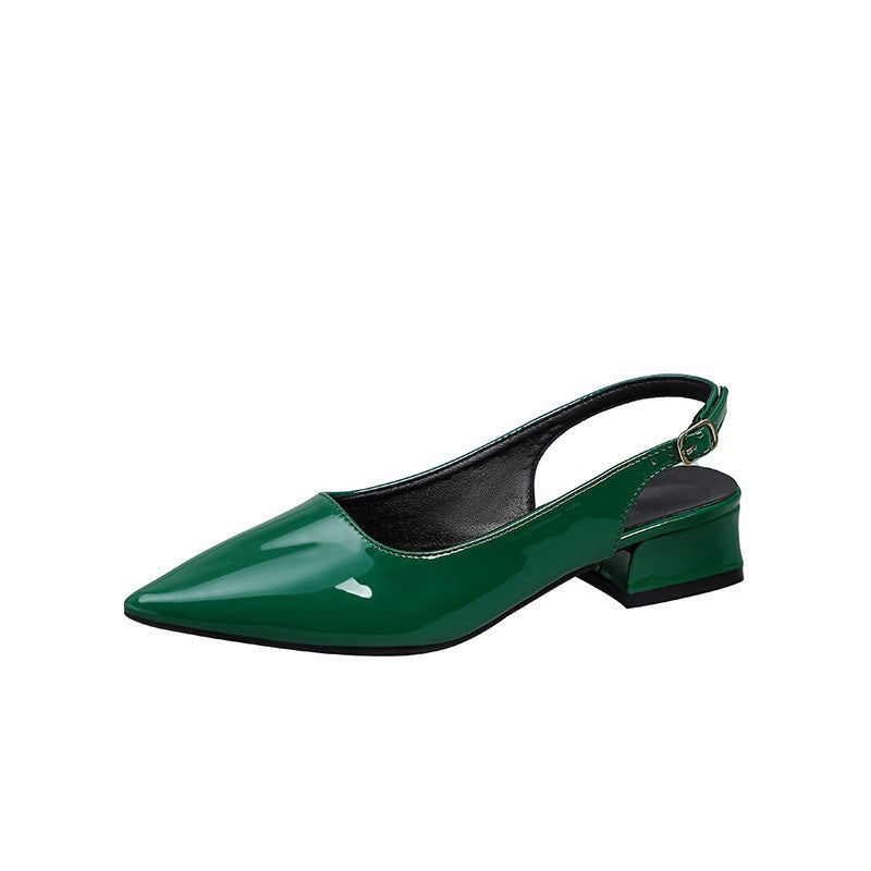 High Shine Patent Pointed Slingback Block Heels