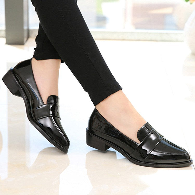 Pointed Toe Penny Loafers with Low Block Heel