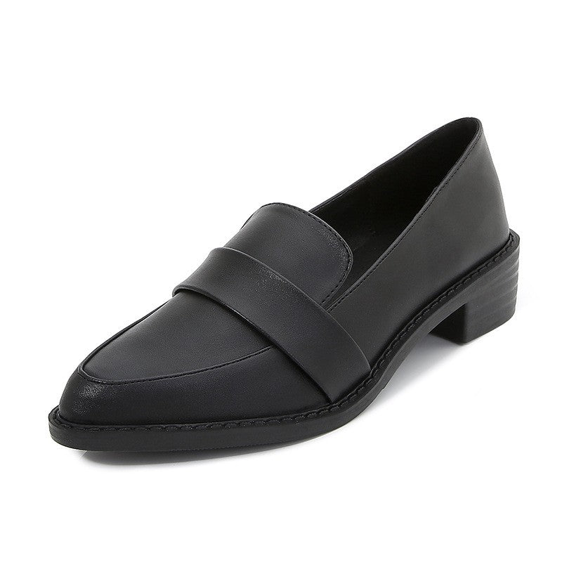 Pointed Toe Penny Loafers with Low Block Heel