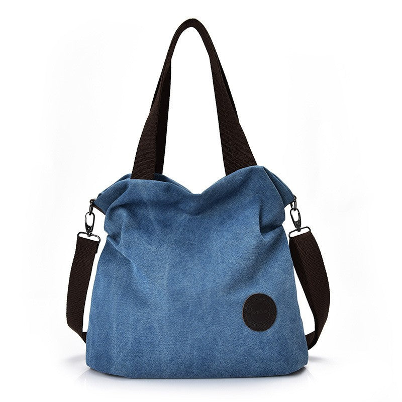 Slouchy Canvas Hobo Bag with Crossbody Strap - Blue