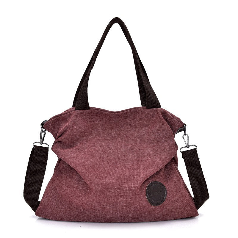 Slouchy Canvas Hobo Bag with Crossbody Strap - Burgundy