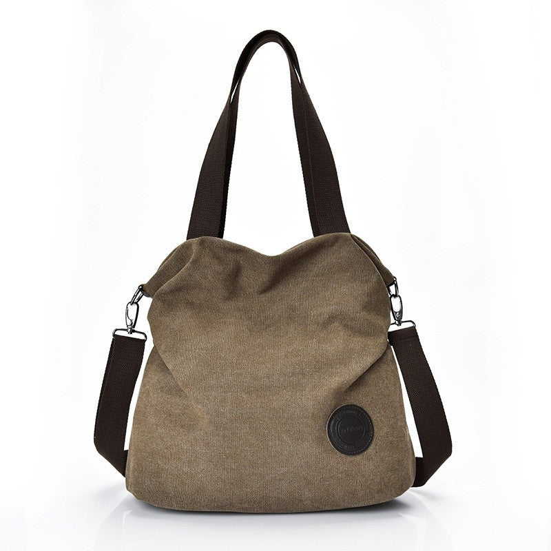 Slouchy Canvas Hobo Bag with Crossbody Strap - Coffee