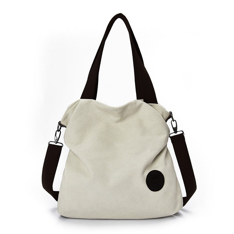 Slouchy Canvas Hobo Bag with Crossbody Strap - Cream