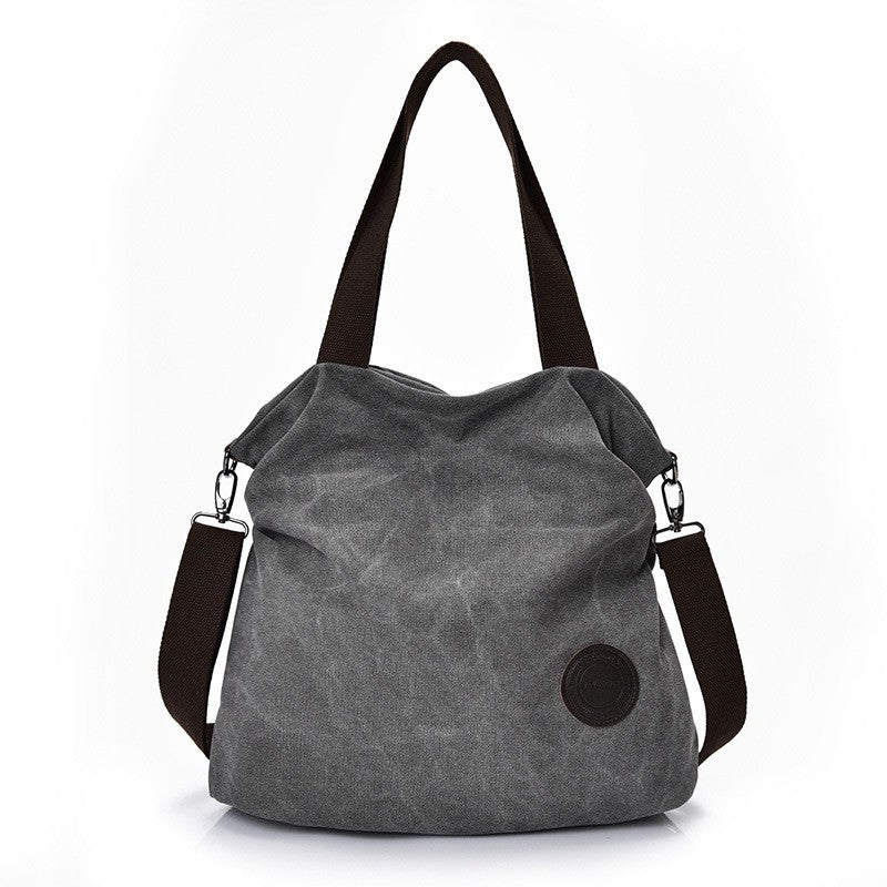 Slouchy Canvas Hobo Bag with Crossbody Strap - Gray