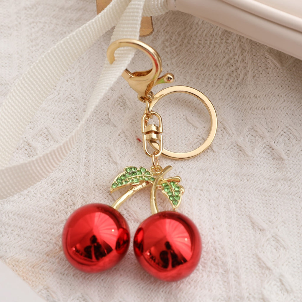 Sparkling Cherry Pendant Keychain - Red