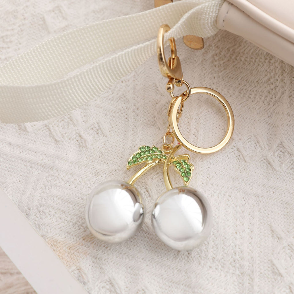 Sparkling Cherry Pendant Keychain - Silver