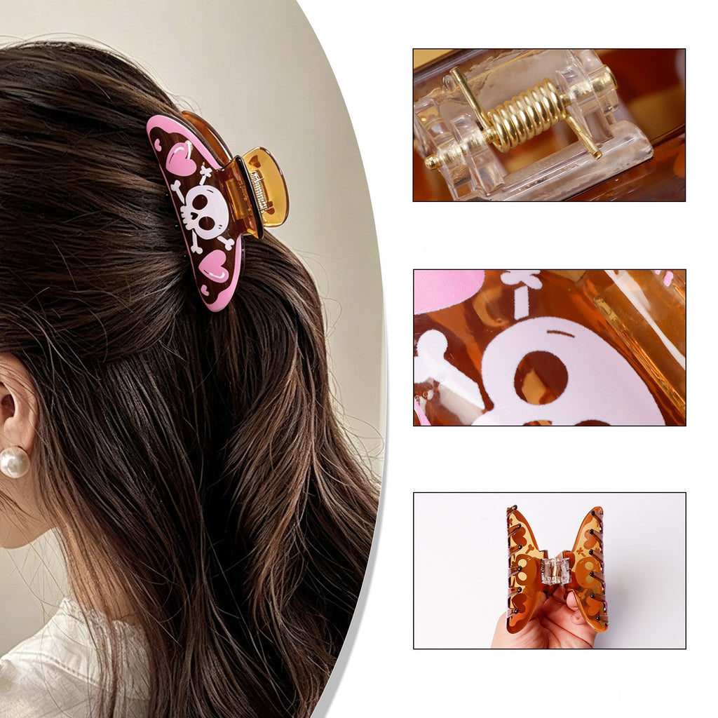 Halloween Hair Claw Clip With Pumpkin and Bat Prints - Light_Coffee - 1