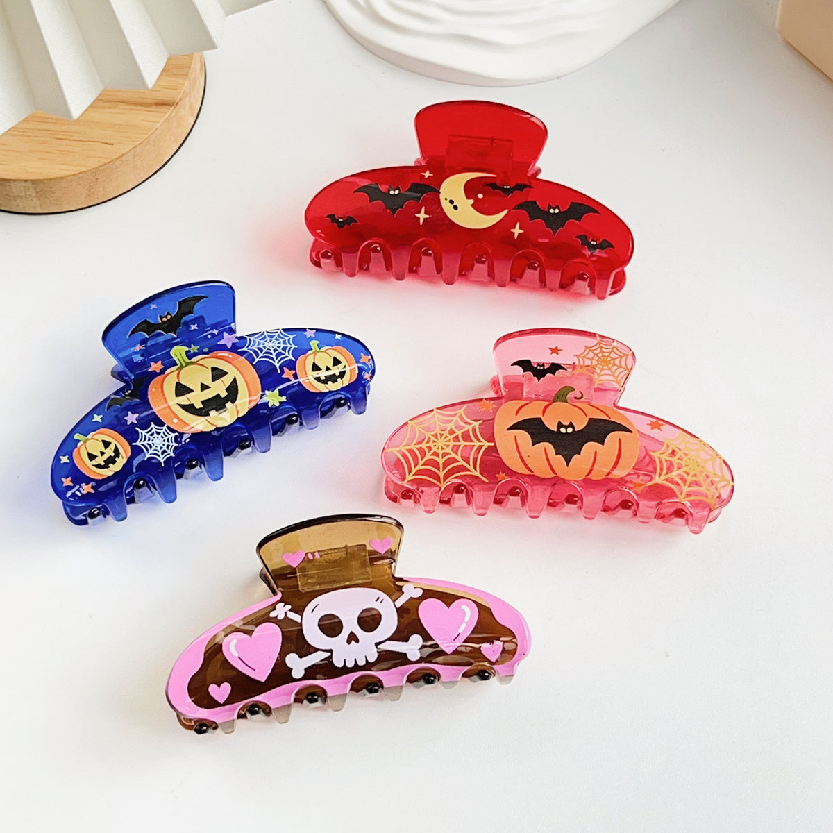 Halloween Hair Claw Clip With Pumpkin and Bat Prints - view 2