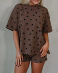 Polka Dot Oversized Drop Shoulder Tee - Coffee