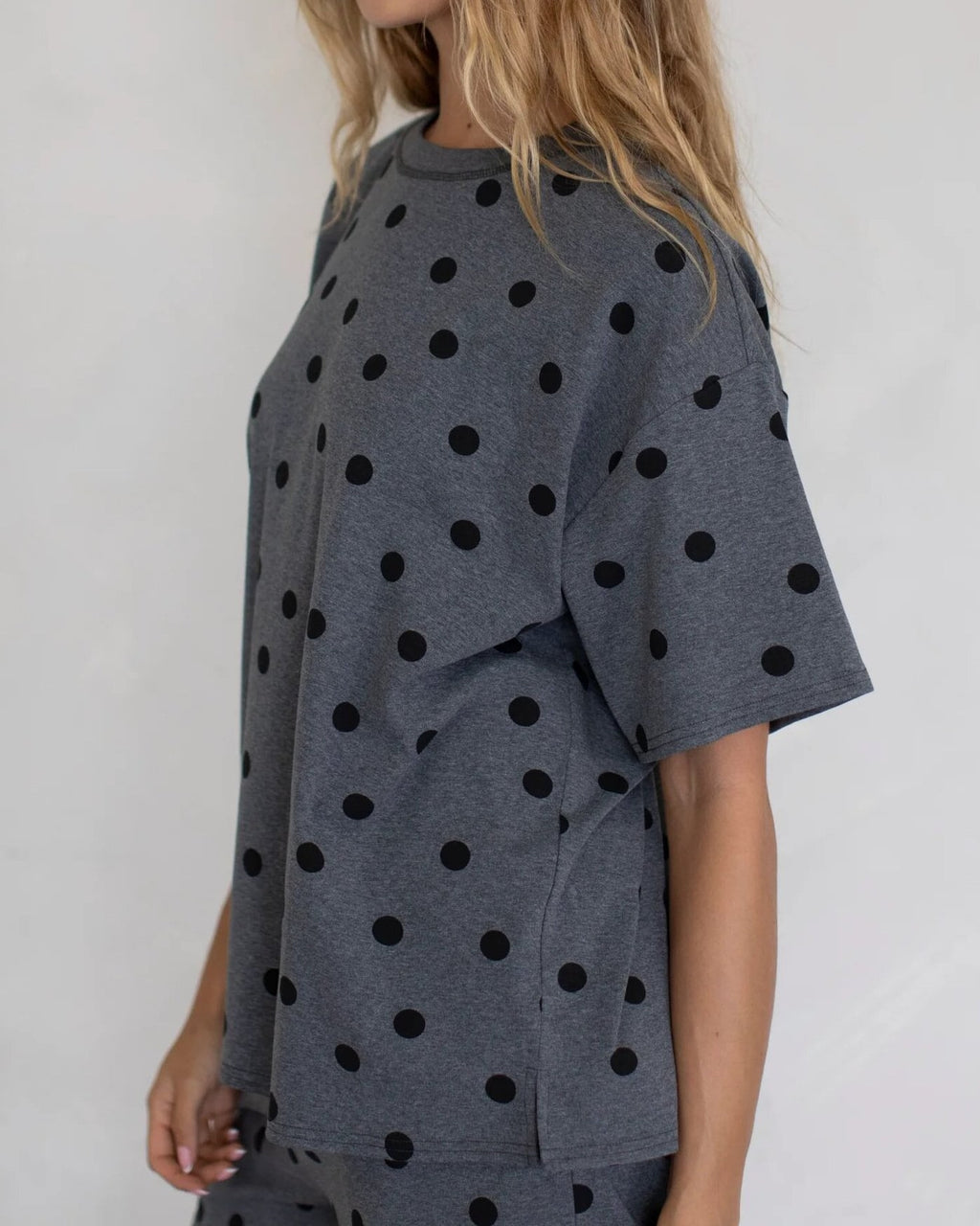 Polka Dot Oversized Drop Shoulder Tee - Grey - 1