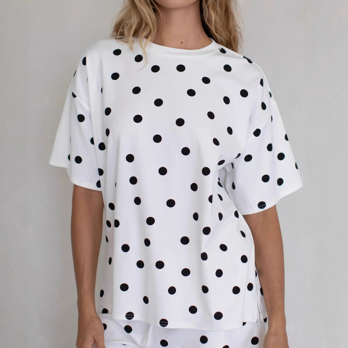 Polka Dot Oversized Drop Shoulder Tee - White