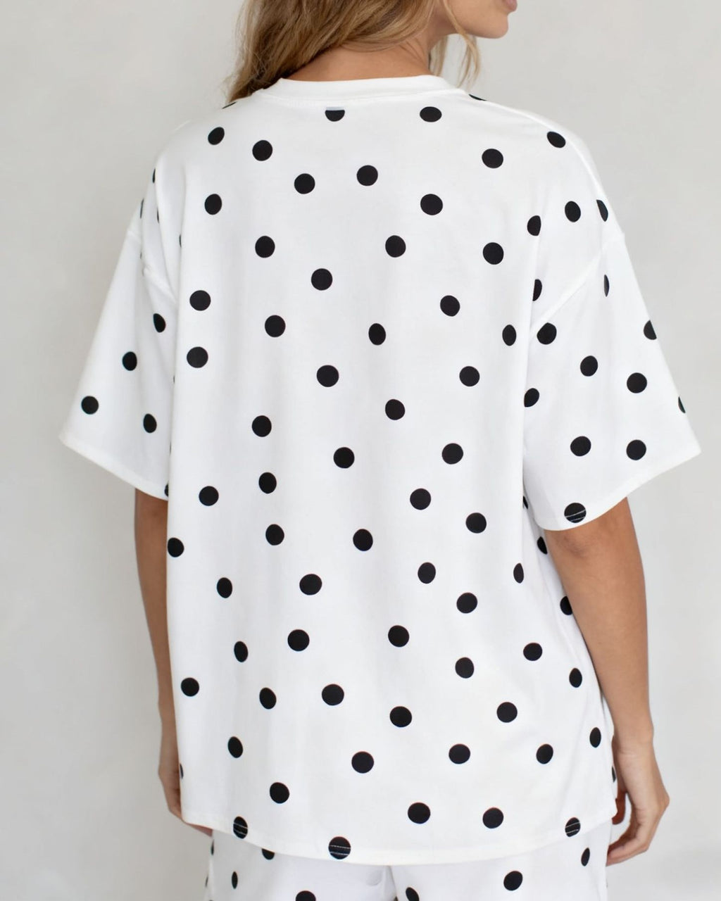 Polka Dot Oversized Drop Shoulder Tee - White - 1