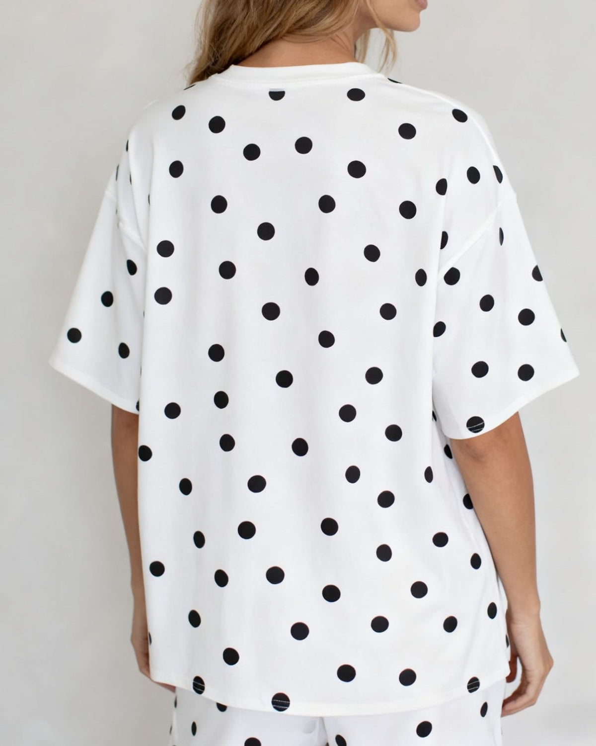 Polka Dot Oversized Drop Shoulder Tee - White - 1