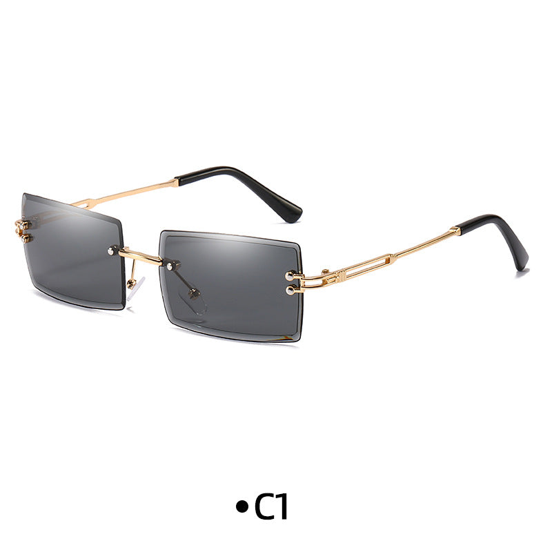 Rimless Rectangle Gradient Lens Sunglasses - C1