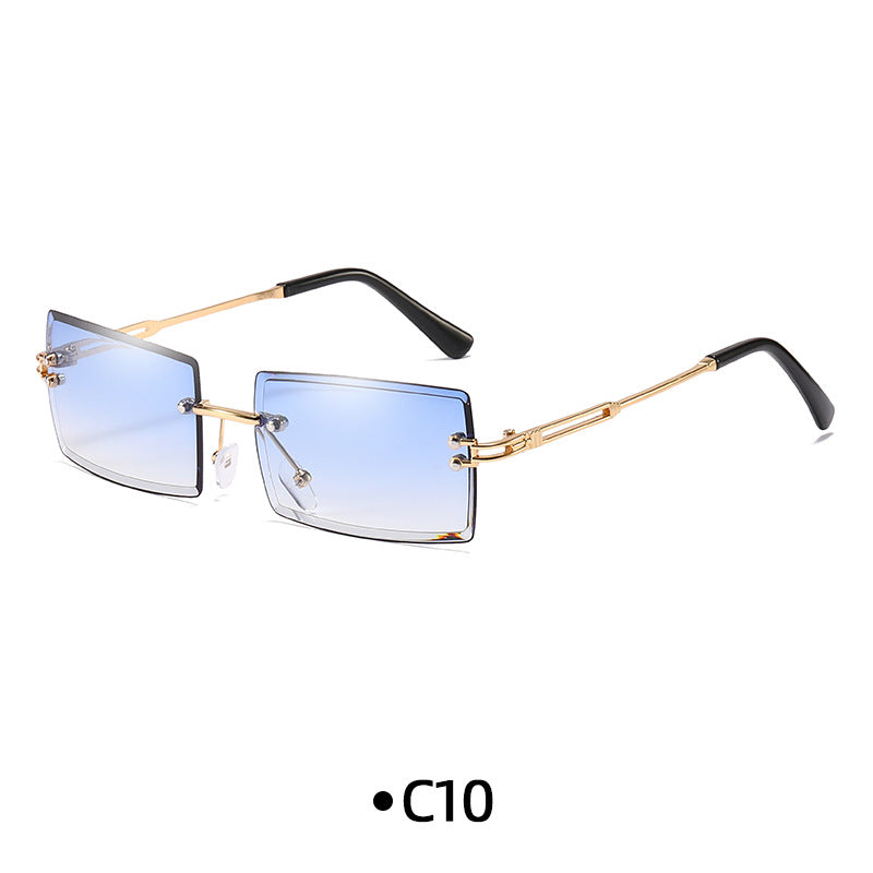 Rimless Rectangle Gradient Lens Sunglasses - C10