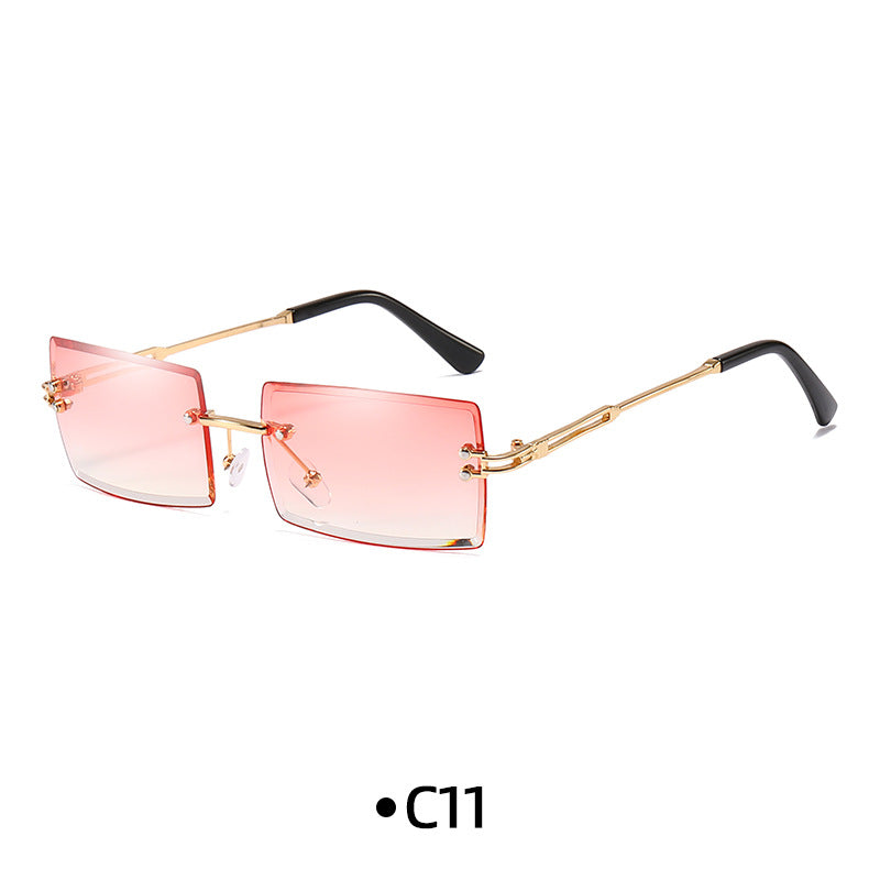 Rimless Rectangle Gradient Lens Sunglasses - C11