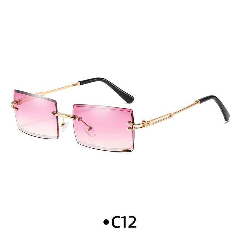 Rimless Rectangle Gradient Lens Sunglasses - C12