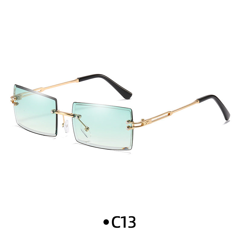Rimless Rectangle Gradient Lens Sunglasses - C13