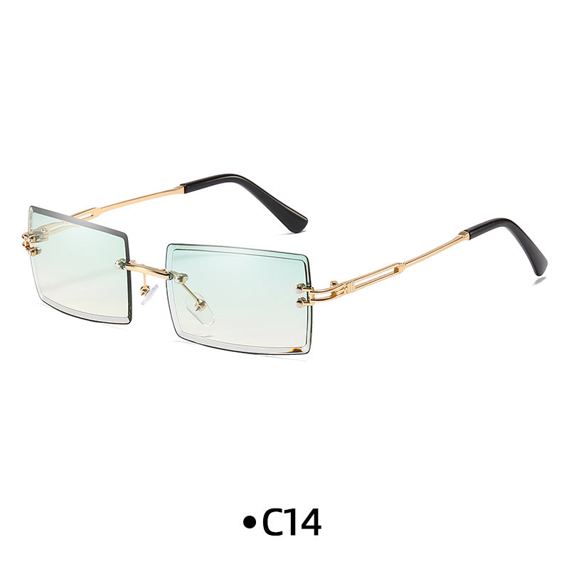 Rimless Rectangle Gradient Lens Sunglasses - C14