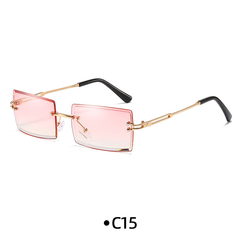Rimless Rectangle Gradient Lens Sunglasses - C15
