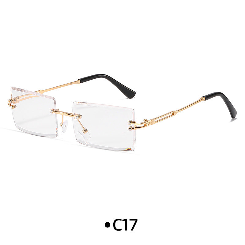 Rimless Rectangle Gradient Lens Sunglasses - C17