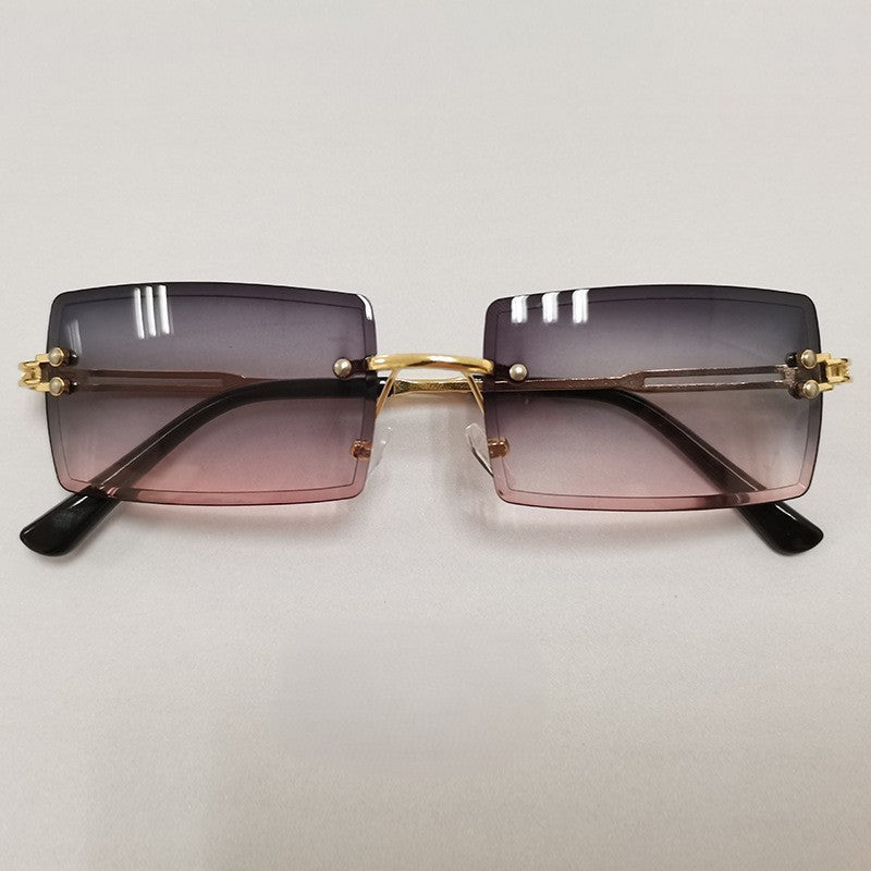 Rimless Rectangle Gradient Lens Sunglasses - C18