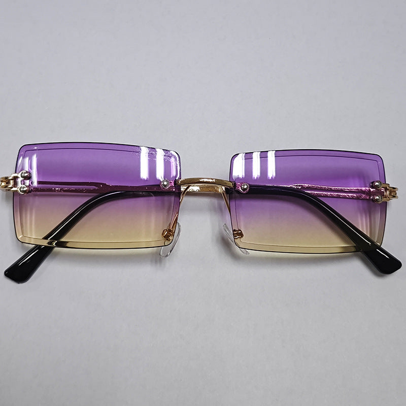 Rimless Rectangle Gradient Lens Sunglasses - C19