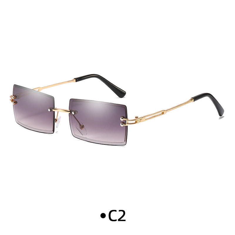 Rimless Rectangle Gradient Lens Sunglasses - C2