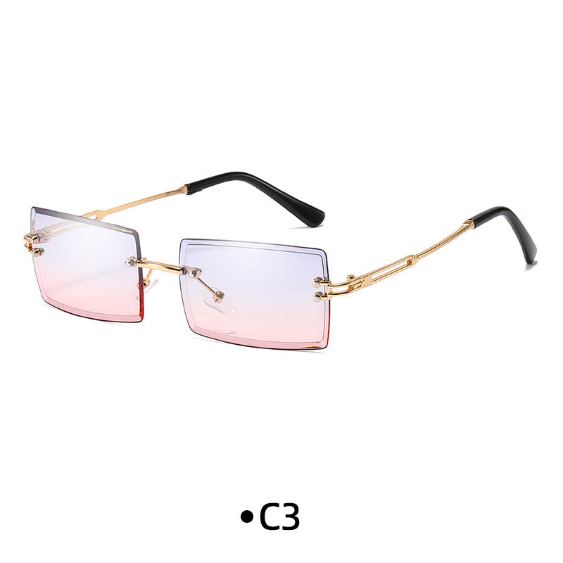 Rimless Rectangle Gradient Lens Sunglasses - C3