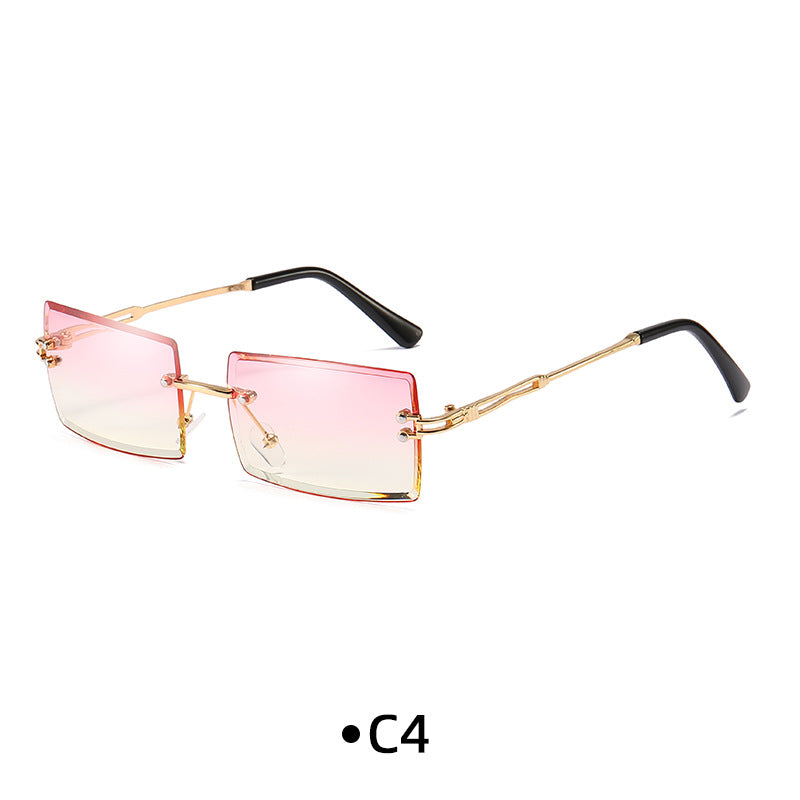Rimless Rectangle Gradient Lens Sunglasses - C4