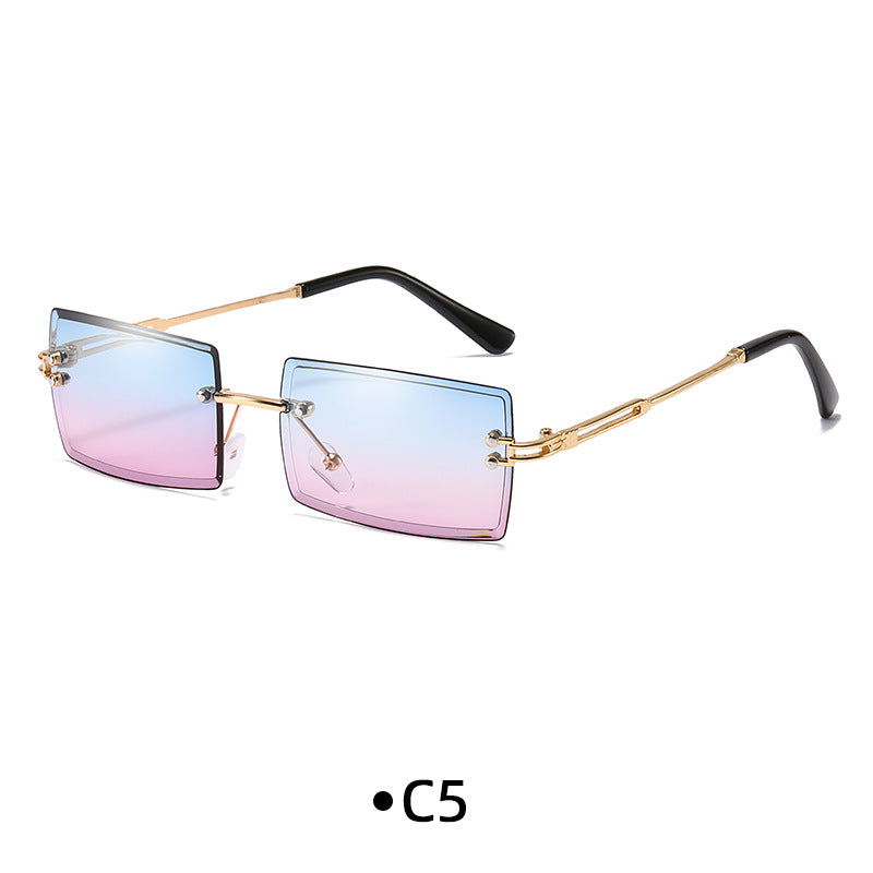 Rimless Rectangle Gradient Lens Sunglasses - C5