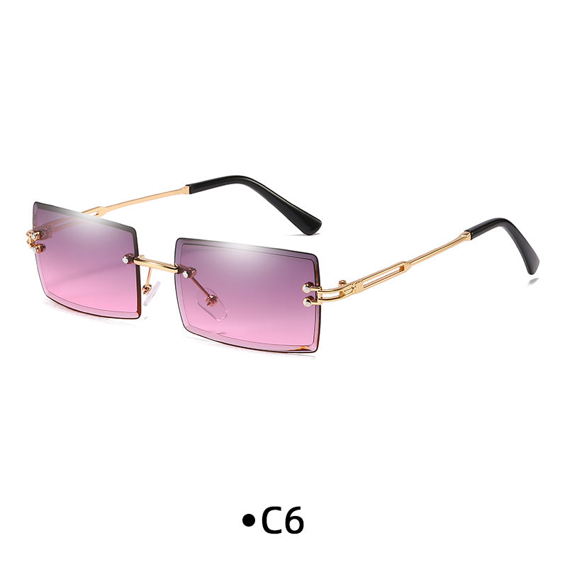 Rimless Rectangle Gradient Lens Sunglasses - C6