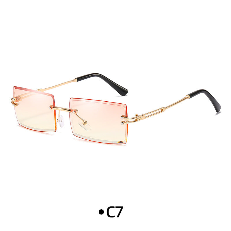 Rimless Rectangle Gradient Lens Sunglasses - C7