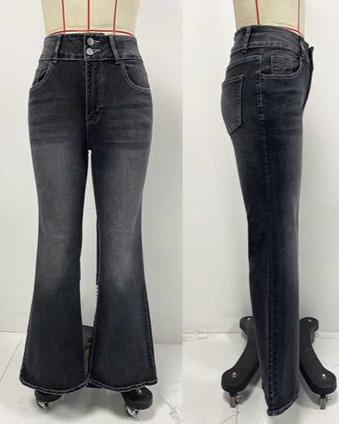 High Rise Stretch Flare Jeans - Black
