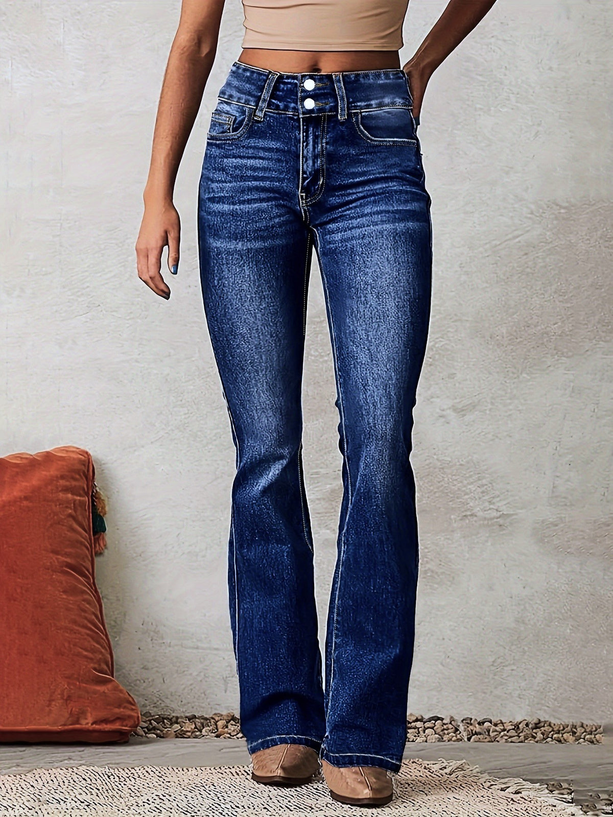 High Rise Stretch Flare Jeans - DarkBlue