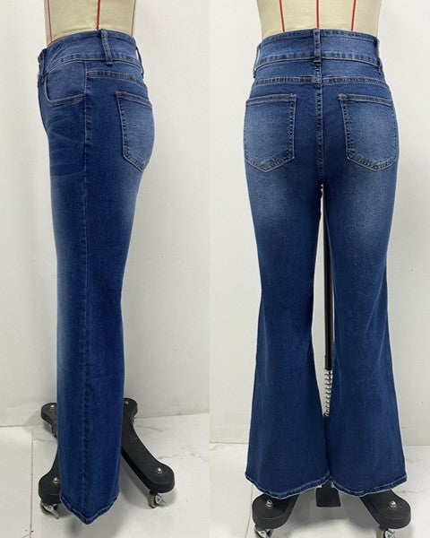 High Rise Stretch Flare Jeans - DarkBlue - 2