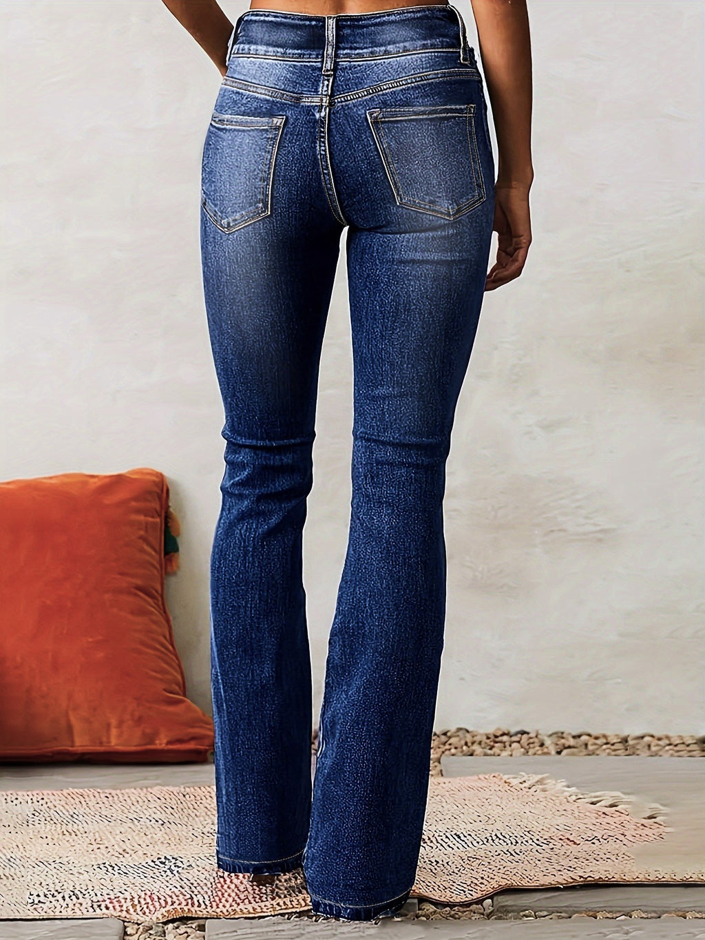 High Rise Stretch Flare Jeans - DarkBlue - 3