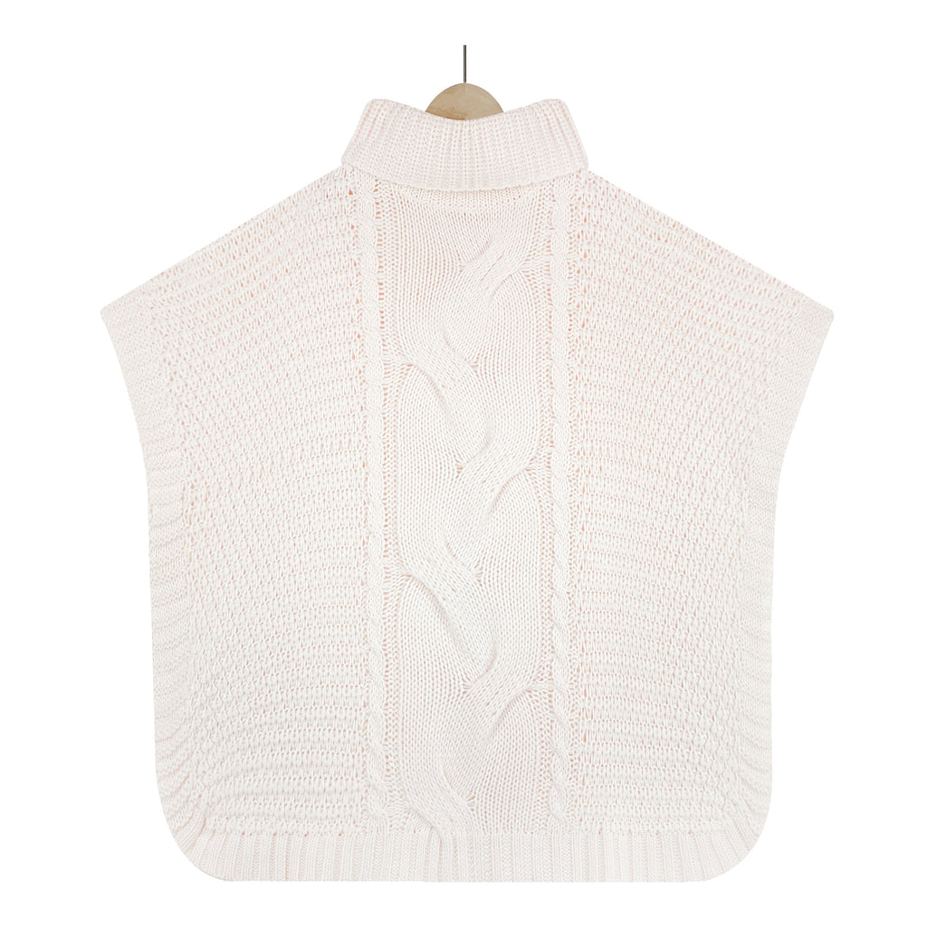 Cable Knit Turtleneck Cape Tunic Sweater - Apricot - 3