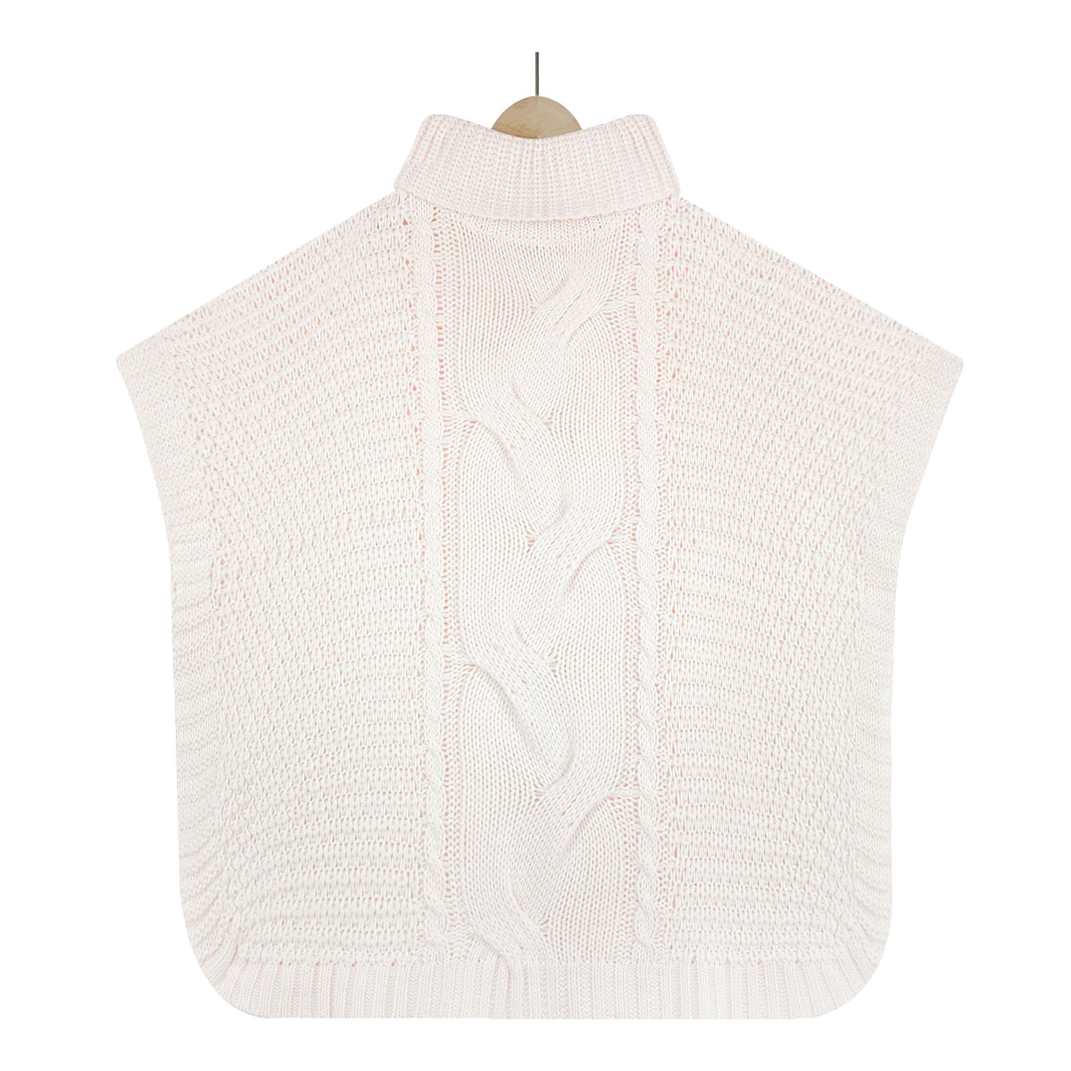 Cable Knit Turtleneck Cape Tunic Sweater - Apricot - 3