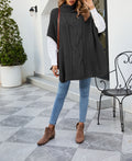 Cable Knit Turtleneck Cape Tunic Sweater - Black